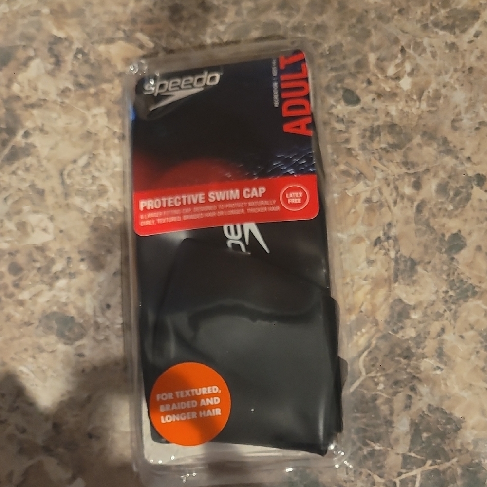 Speedo Black Performance Protective Swim Cap Adult New In Box
